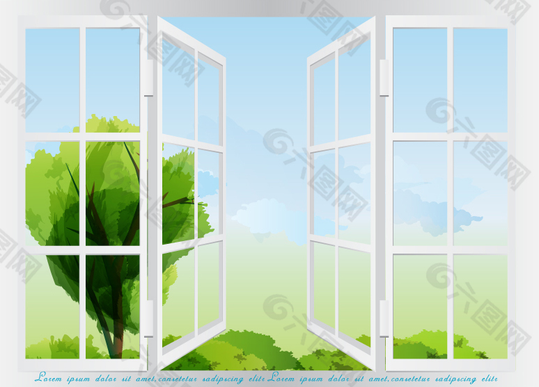 白色窗户与风景背景矢量素材