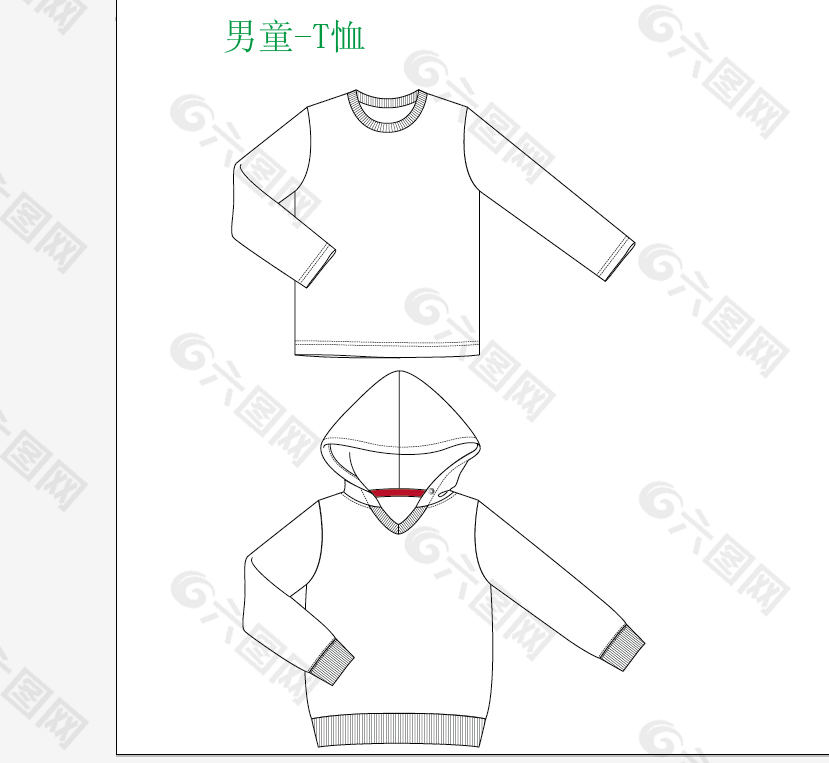 男童T恤服装平面设计款式图