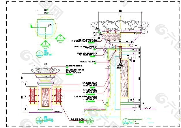 方形花钵施工图