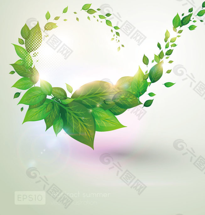 炫光缤纷绿叶背景图片