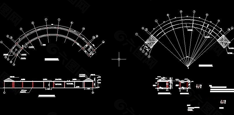 弧形景观长廊施工图