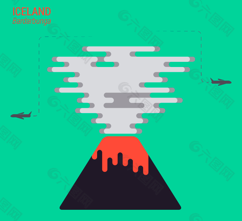 创意卡通火山和飞机信息图矢量素材