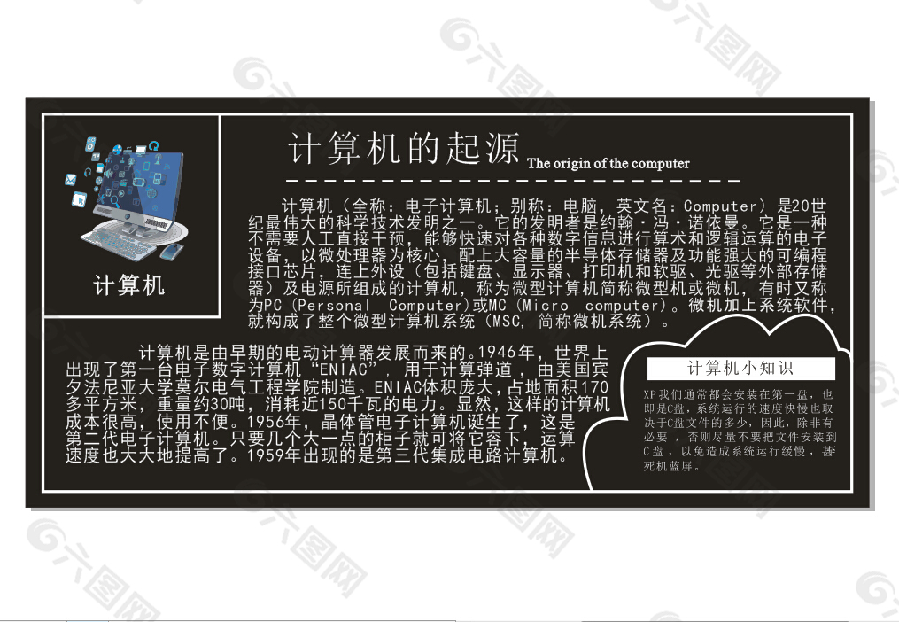 职校教室计算机类黑板报CDR高清下载