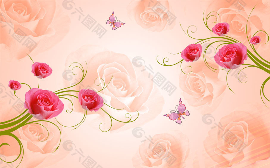 红玫瑰浪漫花朵时尚背景墙