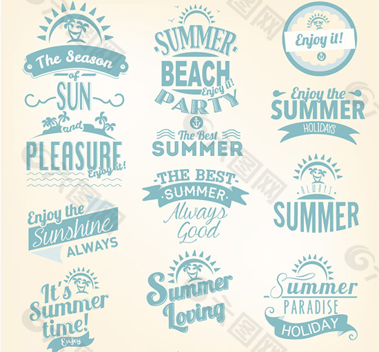 夏季艺术字标签矢量图片