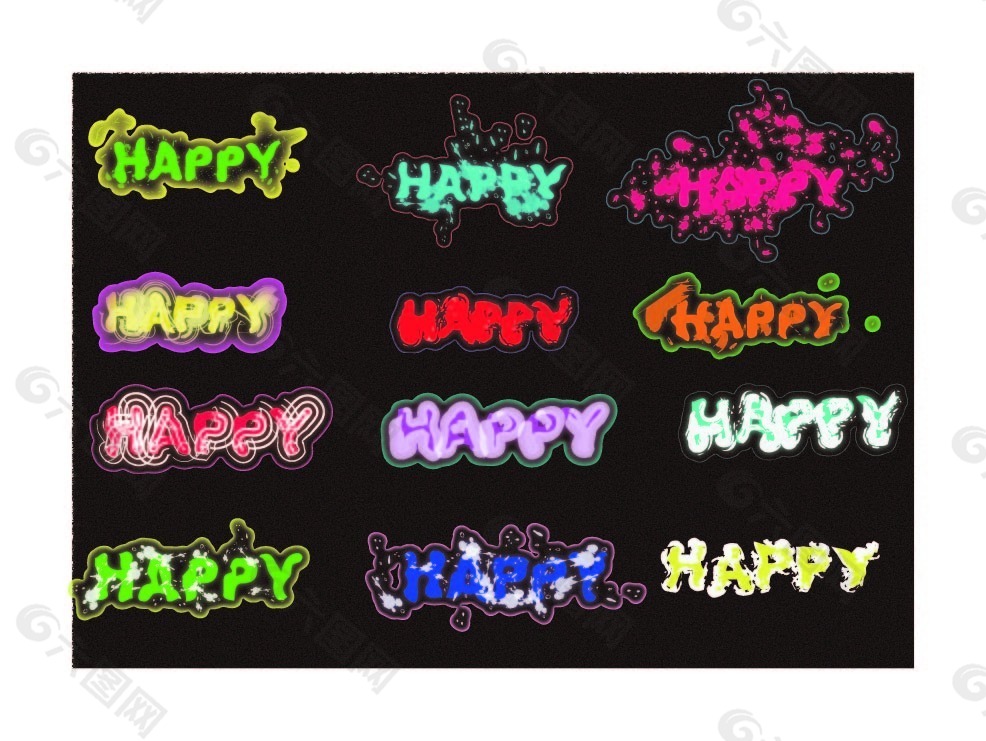 各种类型的节日HAPPY字体素材