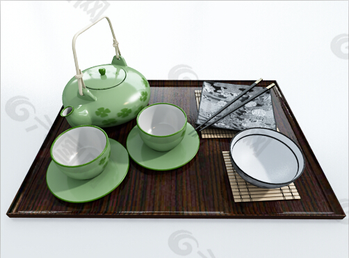 茶具组合3d模型下载