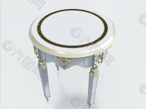白色描金欧式小圆桌3d模型下载