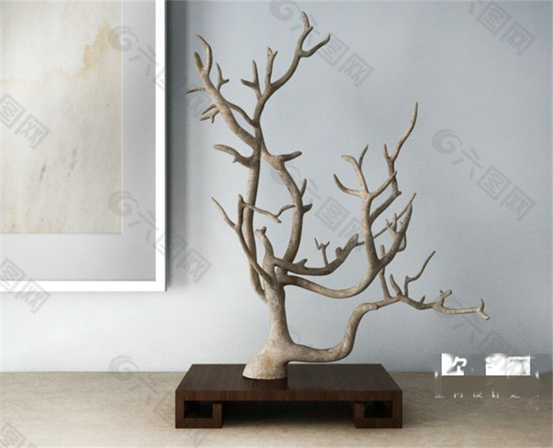 现代中式装饰树干枝3D模型素材