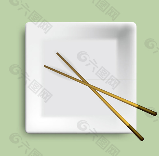 方形餐盘与筷子矢量素材