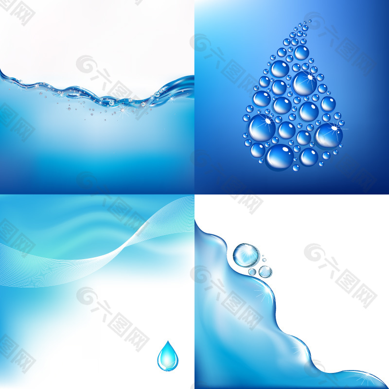4款蓝色水元素背景矢量素材.