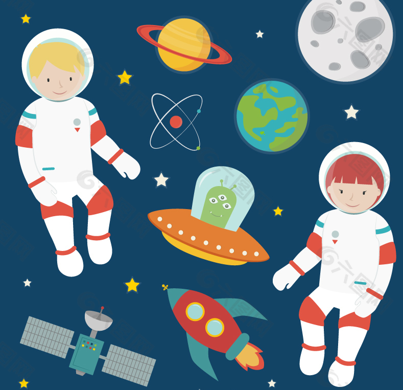 童趣太空探险插画矢量素材