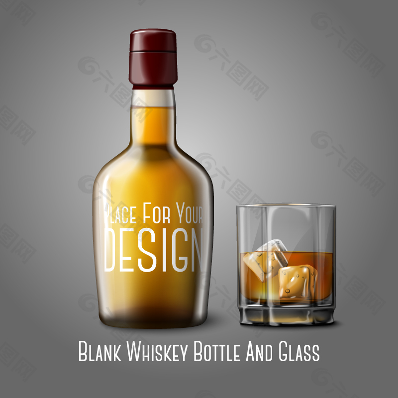 空白威士忌与酒杯设计矢量素材