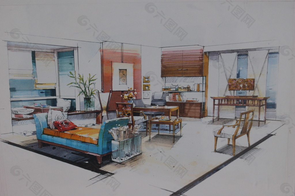 客厅线描素材手绘图片素材