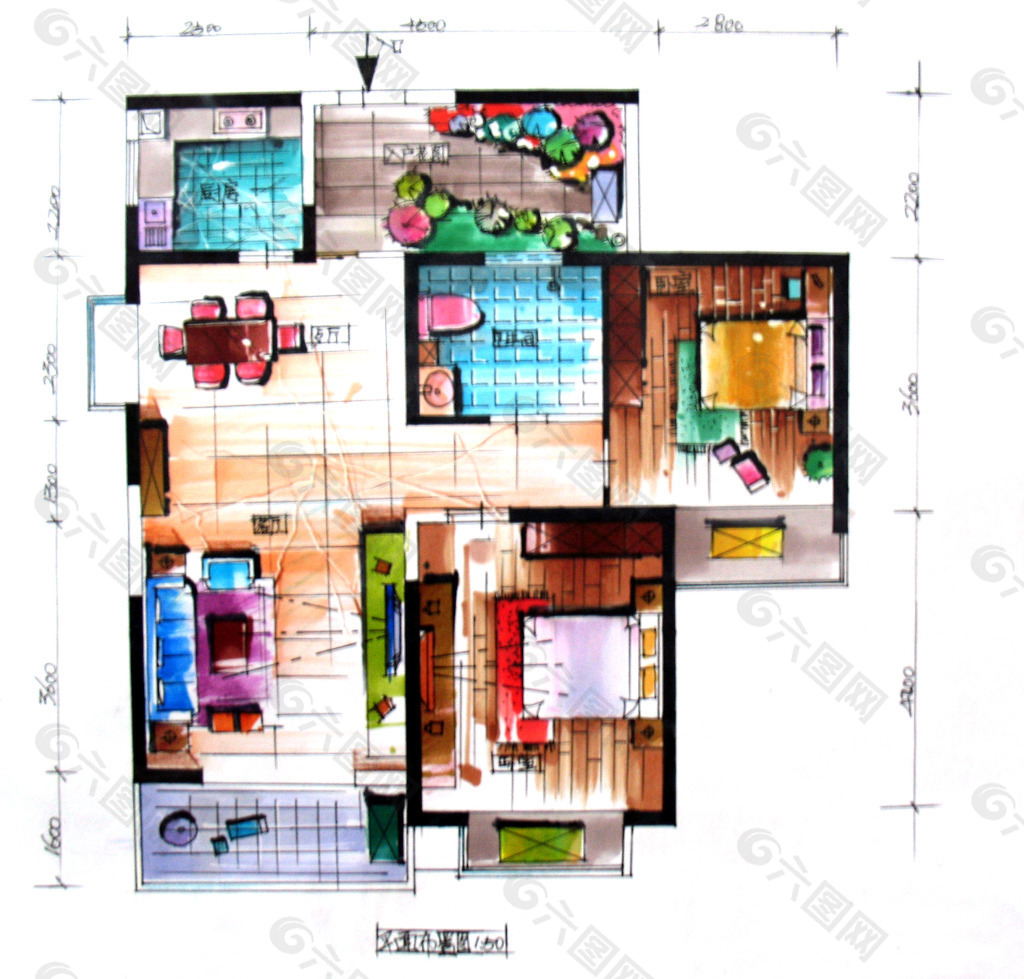 平面室內空間手繪圖片素材