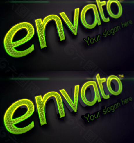 霓虹灯绿色发光三维效果Logo展示的AE模板