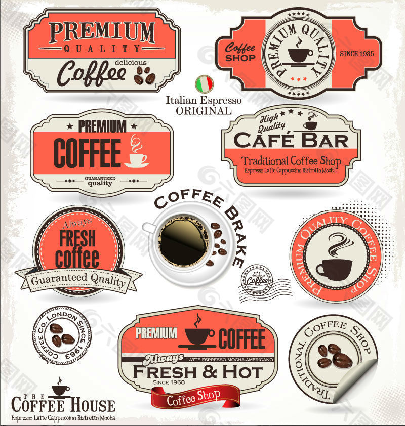 13款咖啡标签与贴纸矢量素材.