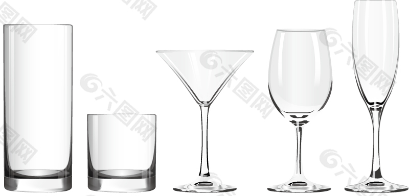 5款精美玻璃杯设计矢量素材