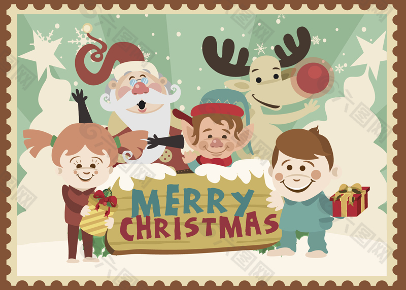 卡通圣诞老人和孩子