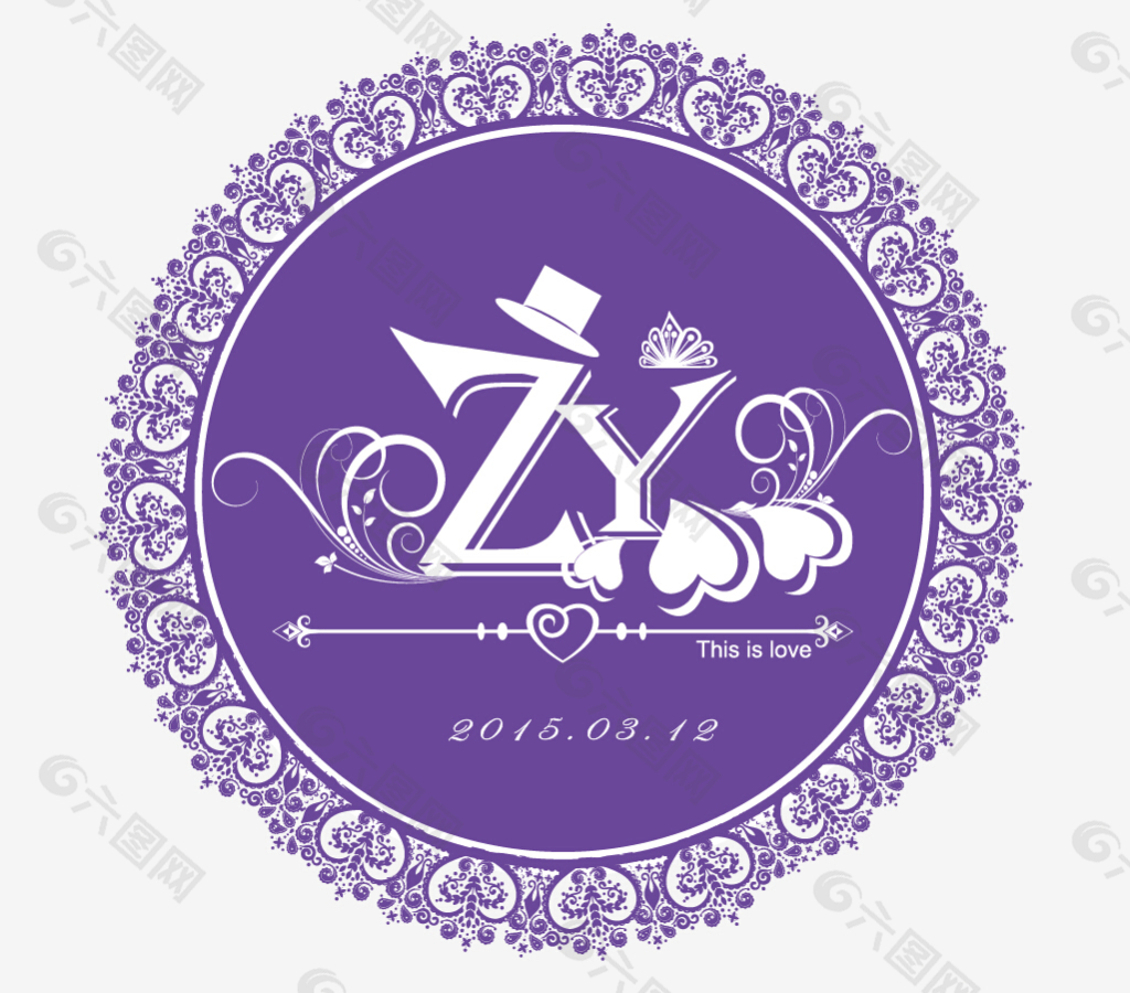 婚庆车头logo紫色花边圆形平面广告素材免费下载 图片编号 六图网