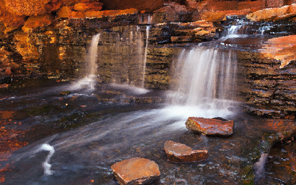 油画溪水