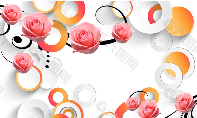 3D玫瑰花圈圈背景