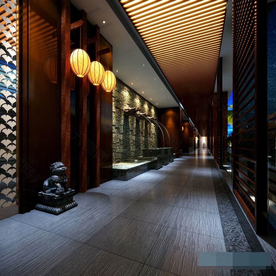 中式茶馆走廊