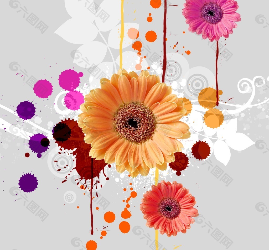 花朵花纹泼墨设计图