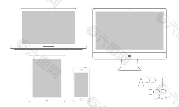 苹果系列产品线条图PSD