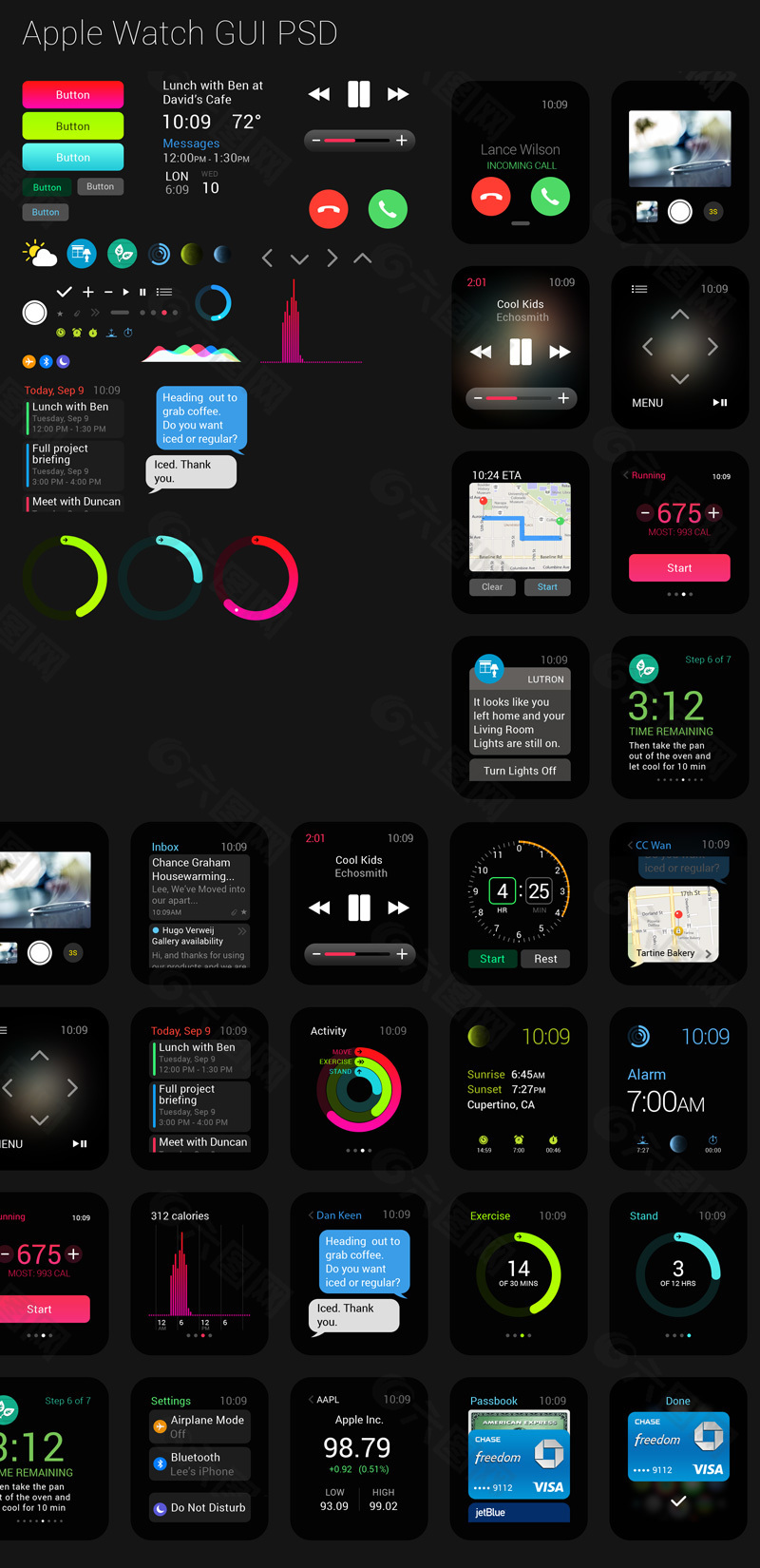 苹果手表GUI素材包PSD下载
