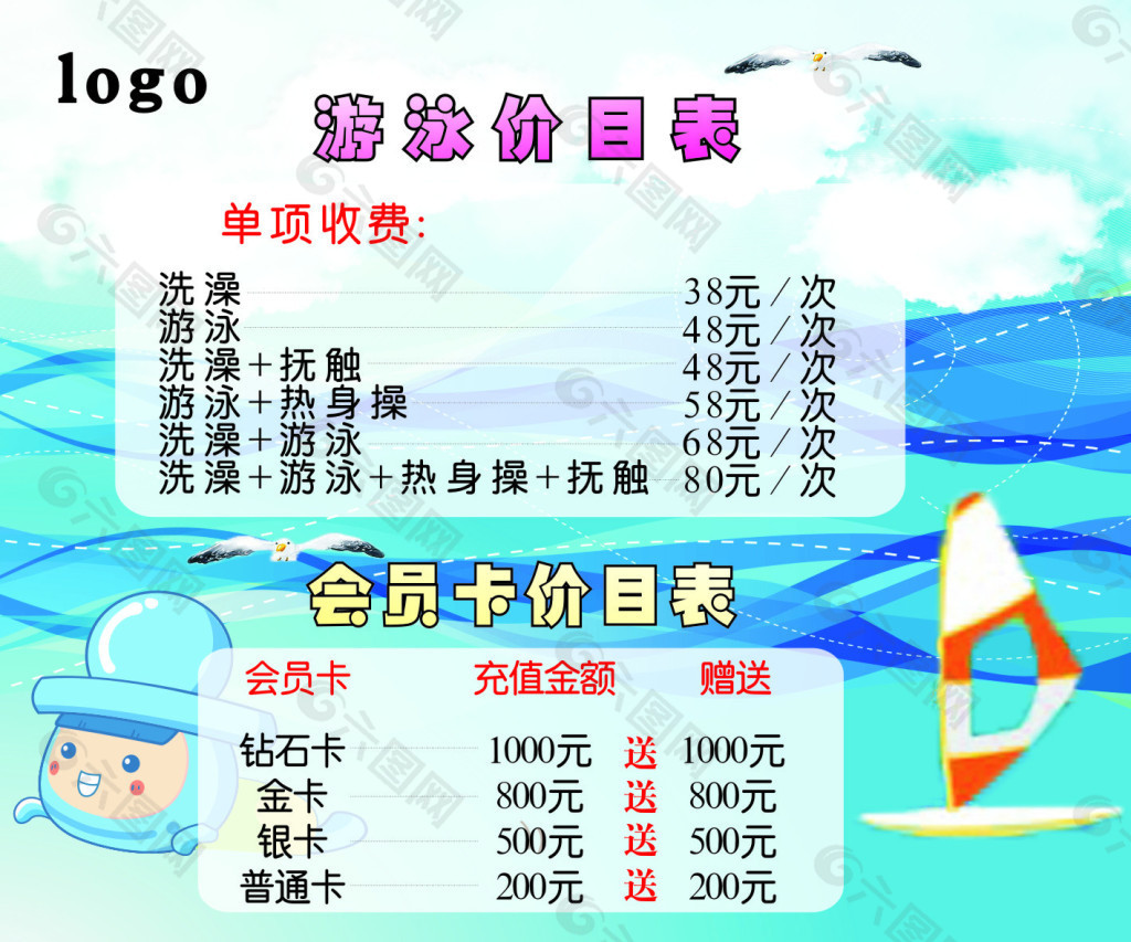 儿童游泳价目表