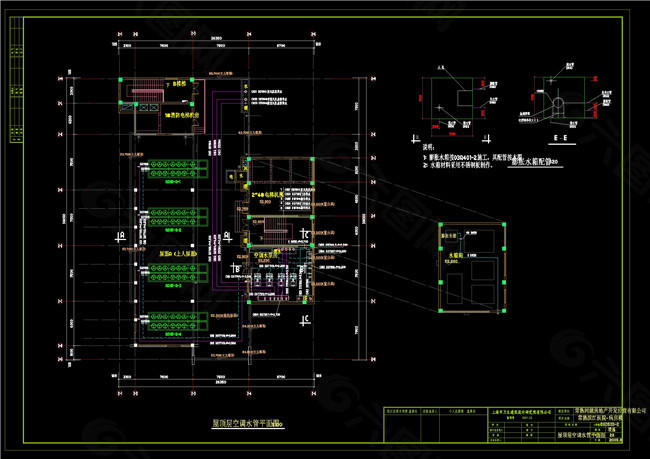 屋顶层空调水管平面图CAD图纸
