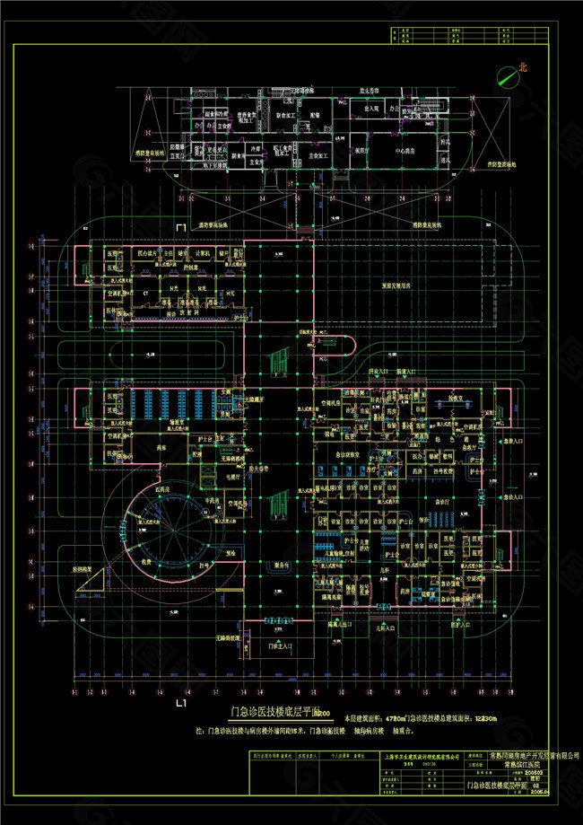 门急诊医技楼底层平面CAD图纸