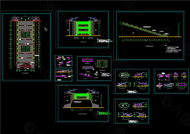 某学院入口台阶及值班室CAD图纸