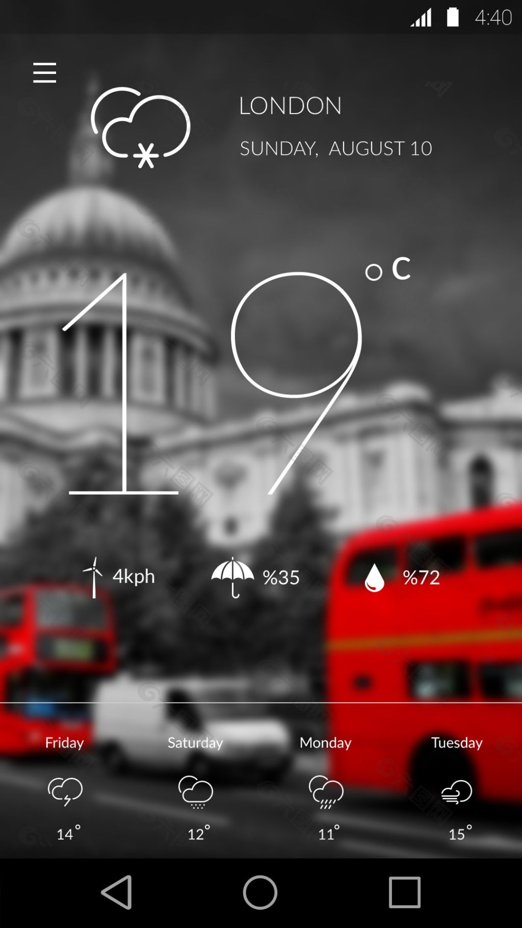 伦敦天气APP界面