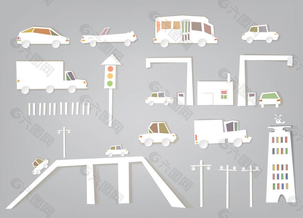 剪纸交通工具图片矢量素材