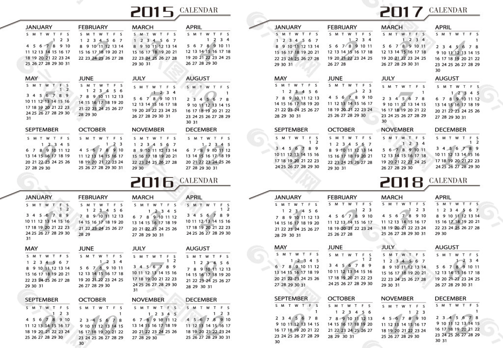 2015年-2018年日历