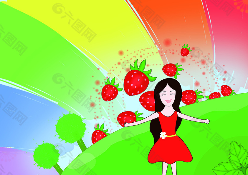 草莓姑娘插画
