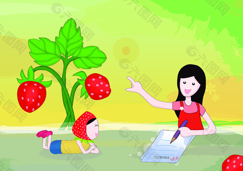 草莓姑娘插画