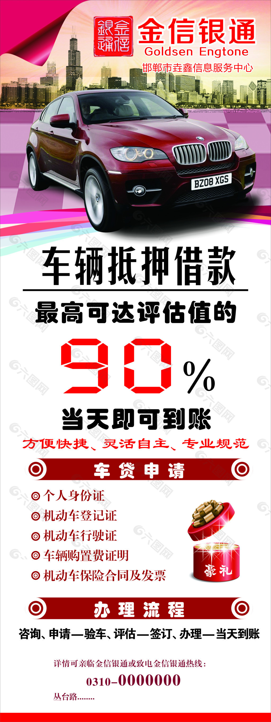 金信银通车辆抵押贷款专业评估车贷申请展架