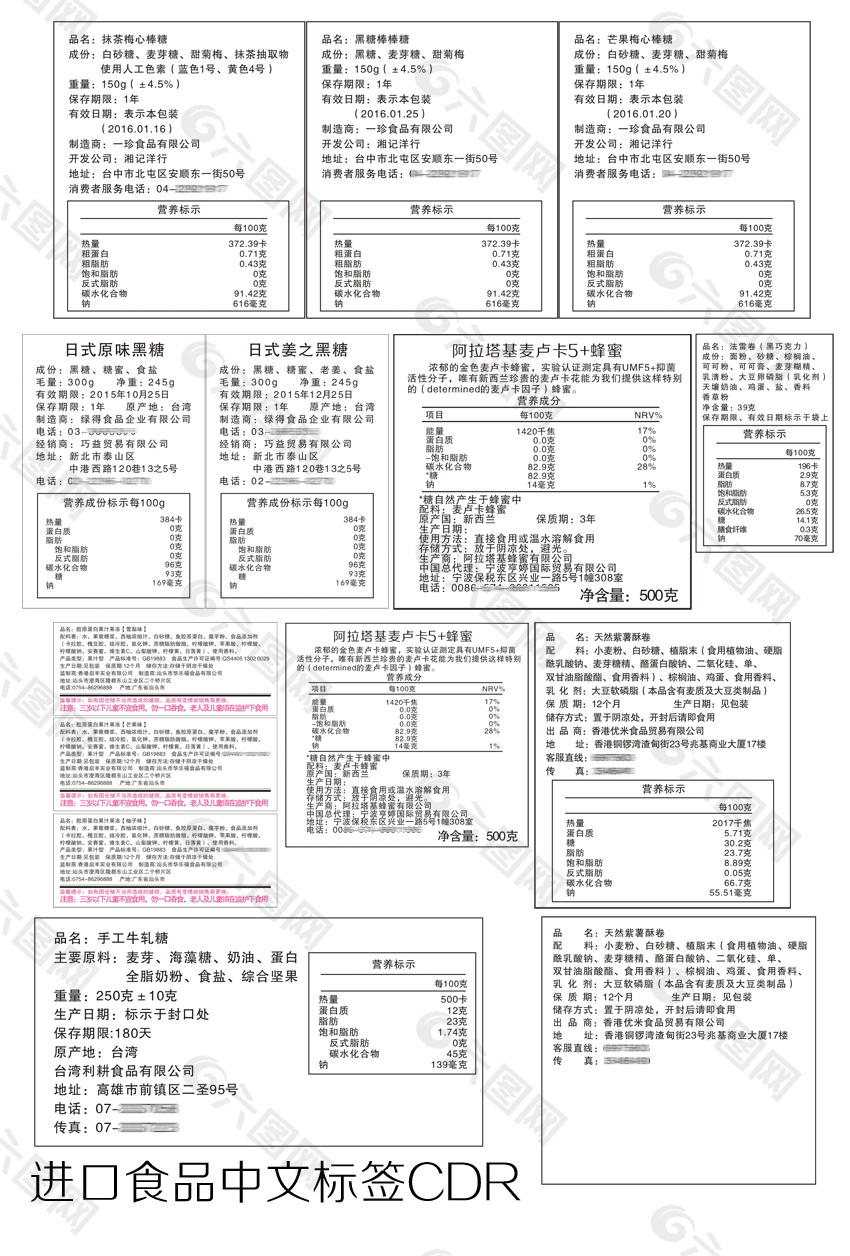 进口食品中文标签 中文翻译、注释