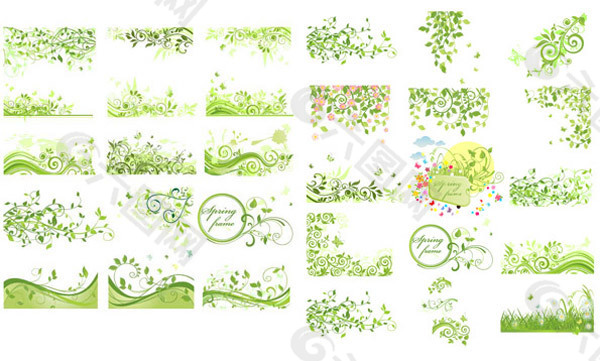 春季绿色花纹矢量图
