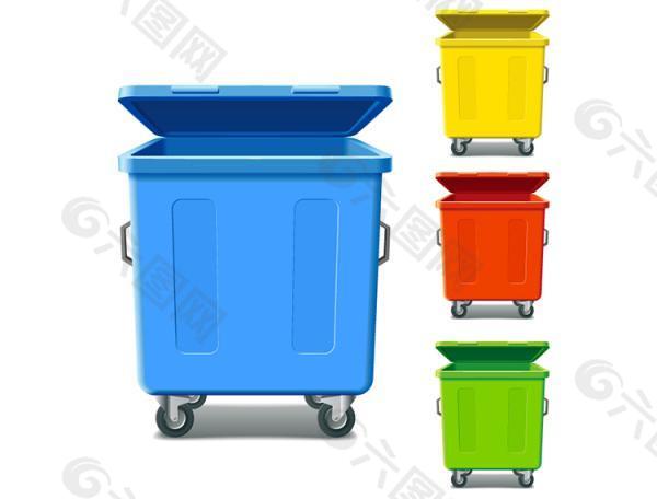 彩色滚轮垃圾桶矢量图