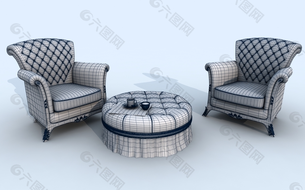 沙发椅子桌子模型欧式成组