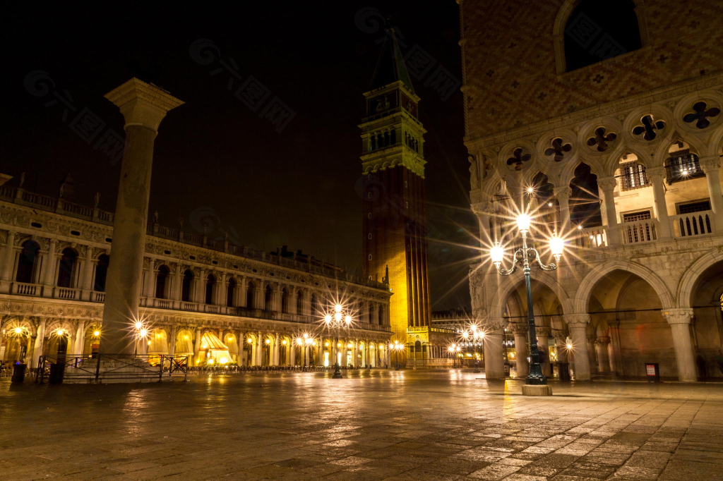 欧式街景夜晚风景黄色高贵建筑灯光背景