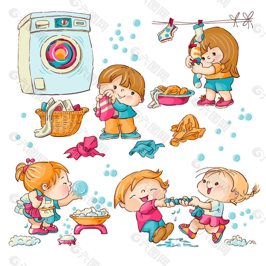 卡通儿童洗衣机背景设计图__动漫人物_动漫动画_设计图库_昵图网nipic.com