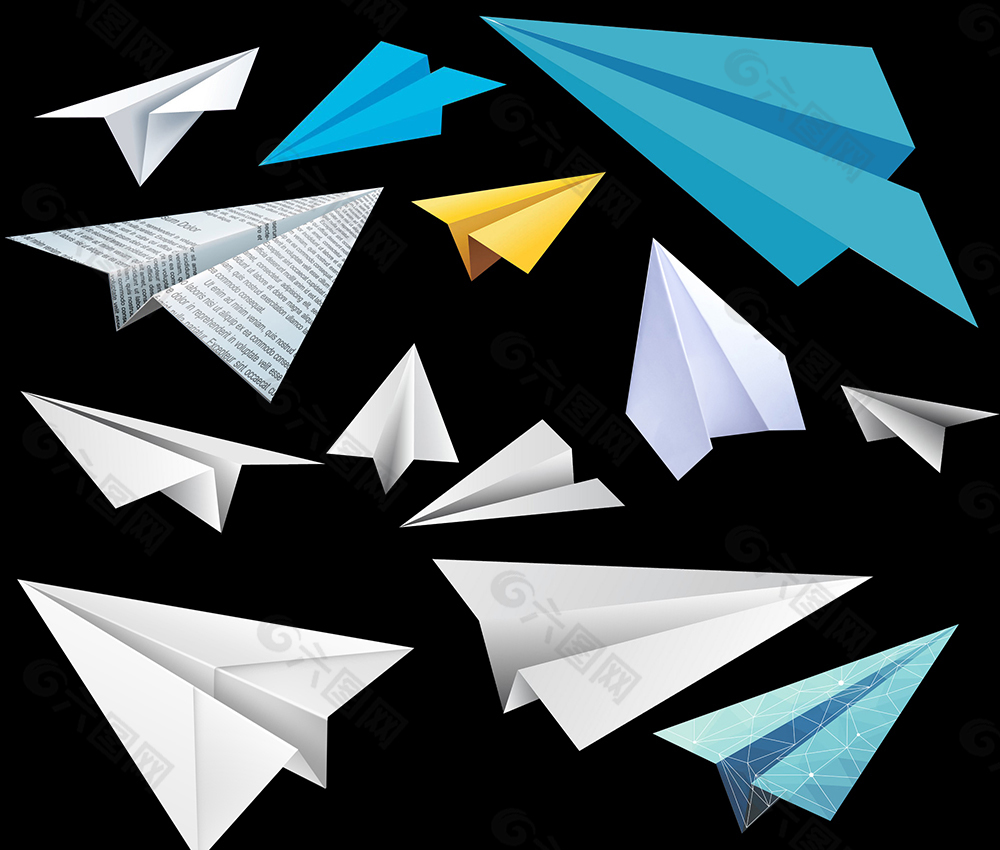 多角度纸飞机PSD素材