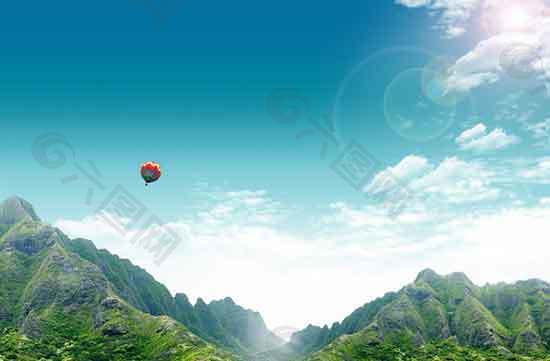 清新热气球美景图片海报PSD素材