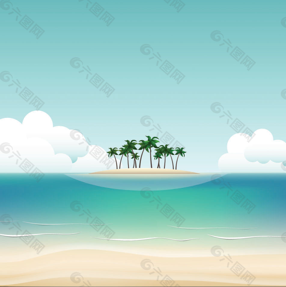 海岸椰树云彩大海沙滩AI素材