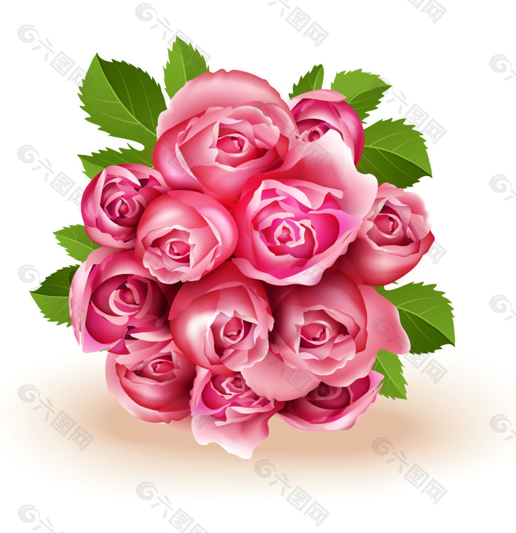粉色玫瑰花束矢量图